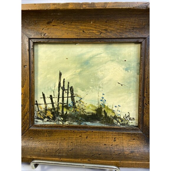 Pair Vintage Original Oil Painting Art Signed Small 7 x 8 in Framed Woods Beach - Picture 3 of 12